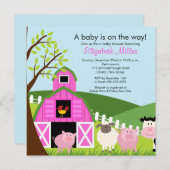 Baby shower Barnyard Animals Invitation pour fille (Devant / Derrière)