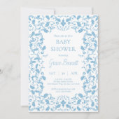 Baby shower baroque bleu Invitation (Devant)