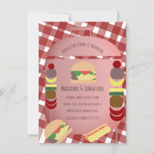 Baby Shower BBQ Achtertuin Eten Geruit Rode Uitnod Kaart