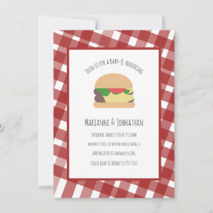 Baby Shower BBQ Achtertuin Hamburger Geruit Rood Kaart