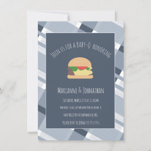 Baby shower BBQ Backyard Pset Blue Invitation Kaart