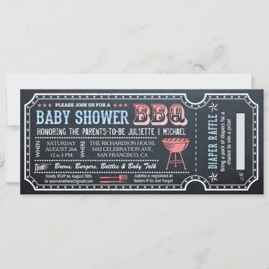 Baby shower BBQ Bicket Invitations avec Déchets (Devant)