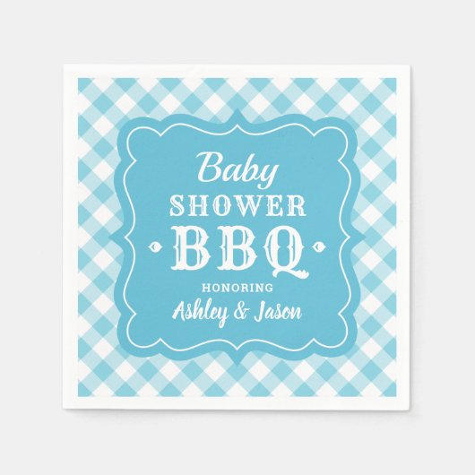 Baby shower BBQ Blauw en Wit Gingham Plaid Servetten (Voorkant)