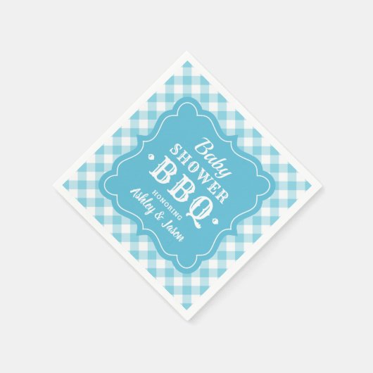 Baby shower BBQ Blauw en Wit Gingham Plaid Servetten (Hoek)