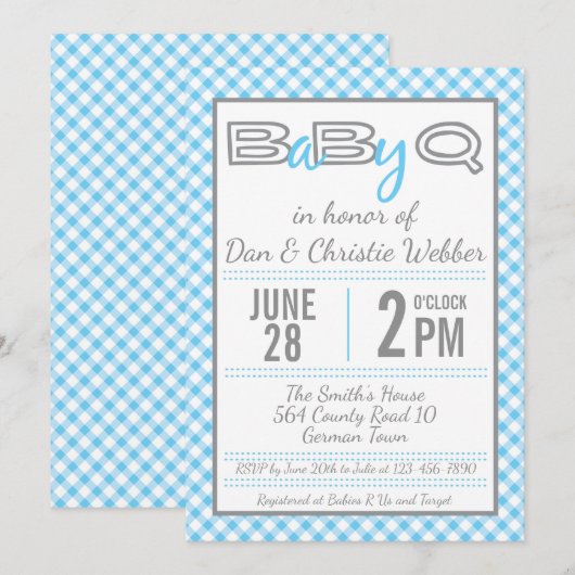 Baby shower BBQ Bleu BabyQ Invitation (Devant / Derrière)
