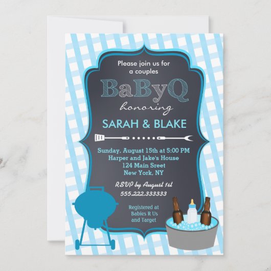 Baby shower BBQ Couples Bleus Invitation (Devant)