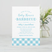 Baby shower BBQ Light Blue Gingham Pset Kaart (Staand voorkant)