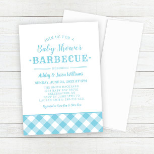 Baby shower BBQ Light Blue Gingham Pset Kaart