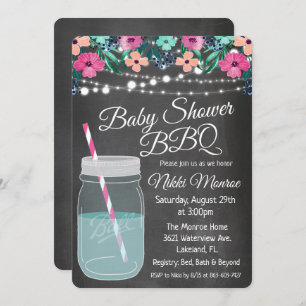 baby shower BBQ Mason Jar Invitation Kaart