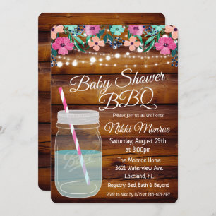 baby shower BBQ Mason Jar Invitation Kaart