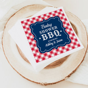Baby shower BBQ Red White Navy Blue Gingham Pset Servetten