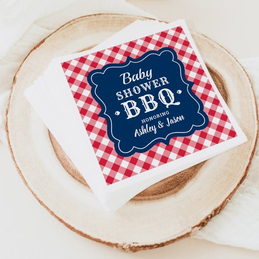 Baby shower BBQ Red White Navy Blue Gingham Pset Servetten