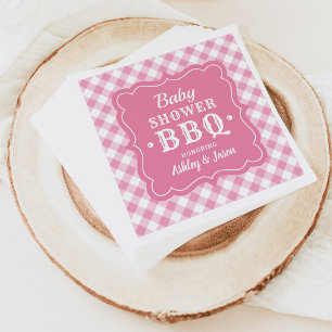 Baby shower BBQ Roze en Wit Gingham Plaid Servetten