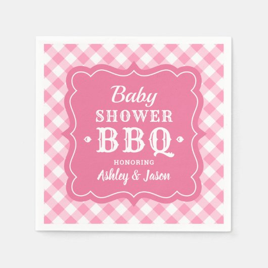 Baby shower BBQ Roze en Wit Gingham Plaid Servetten (Voorkant)