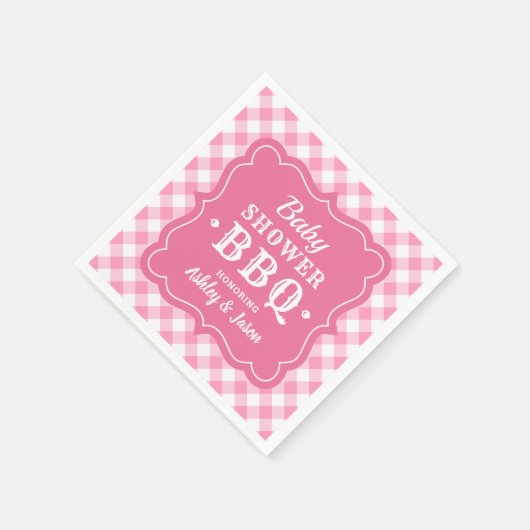 Baby shower BBQ Roze en Wit Gingham Plaid Servetten (Hoek)