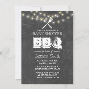 Baby shower BBQ Summer String Lights Chalkboard Kaart