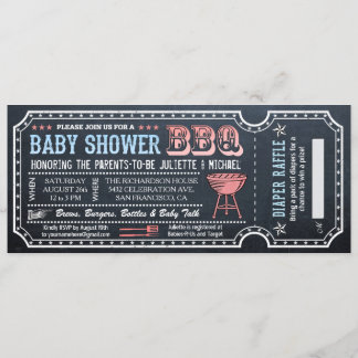 Baby shower BBQ Ticket Uitnodigingen w Luier Raffl