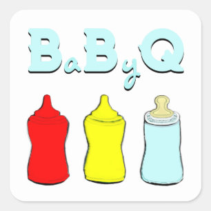 BABY SHOWER BBQ VIERKANTE STICKER