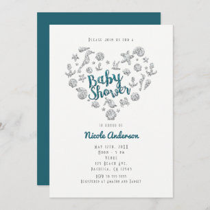 BABY SHOWER Beach Glam Diamond Heart Invitations