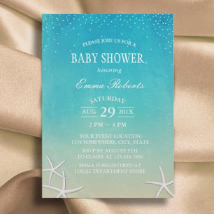 Baby shower Beach Starfish Elegant Waterverf Kaart