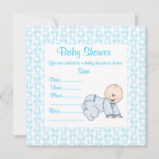 Baby shower BÉBÉ CRAWLING bleu INVITATION (Devant)