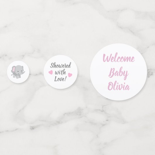 Baby shower bébé éléphant fille Confetti (Derrière)