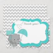 Baby shower bébé éléphant garçon Carte de remercie (Devant / Derrière)