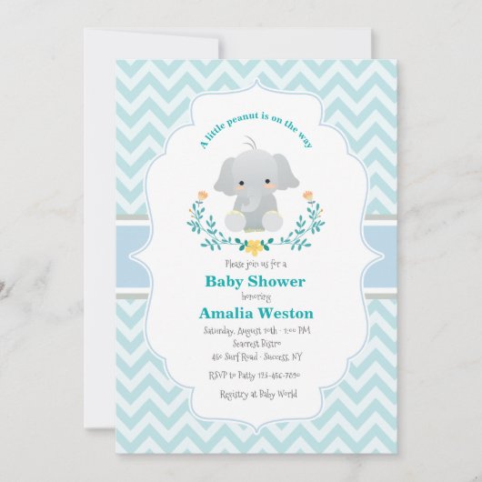 Baby shower bébé éléphant garçon Invitation (Devant)