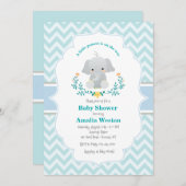 Baby shower bébé éléphant garçon Invitation (Devant / Derrière)