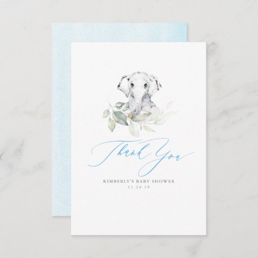 Baby shower bébé éléphant garçon Merci (Devant / Derrière)