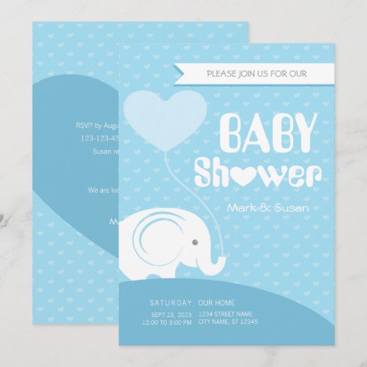 Baby shower bébé éléphant Invitation pour bébé gar (Devant / Derrière)
