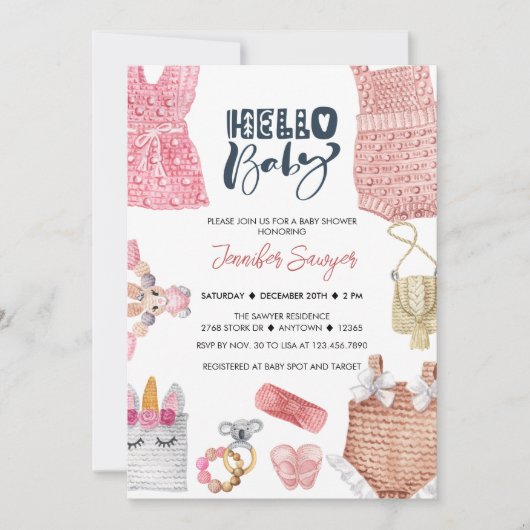 Baby shower bébé fille douche Invitations (Devant)