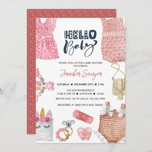 Baby shower bébé fille douche Invitations (Devant / Derrière)