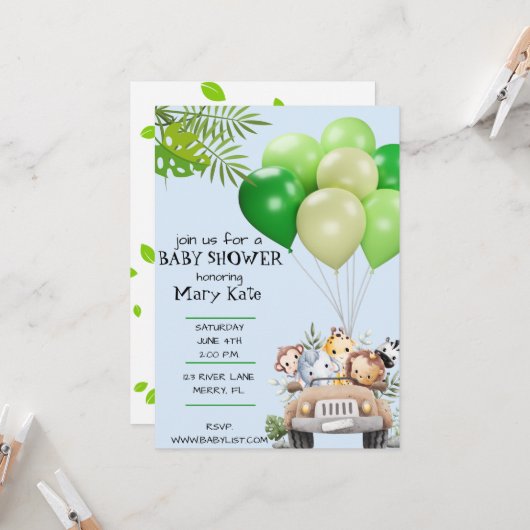 Baby shower bébé Safari Invitation (Devant/Arrière en situation)