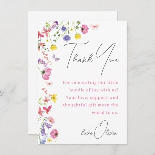 Baby shower bedankkaart | wilde bloem menu (Voorkant / Achterkant)