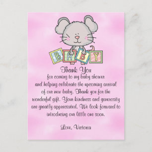 Baby Shower Bedankt Meisje Muis Briefkaart