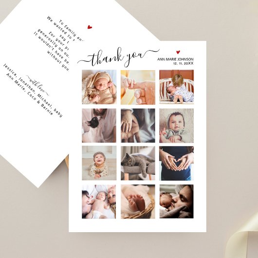 Baby shower Bedankt Minimalist 12 Fotocollage