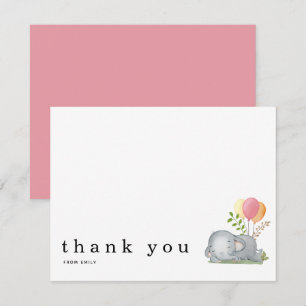 Baby Shower Bedankt Naam Slapende Olifant Roze Notitiekaartje