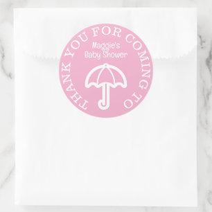 Baby shower Bedankt stickers met roze paraplu