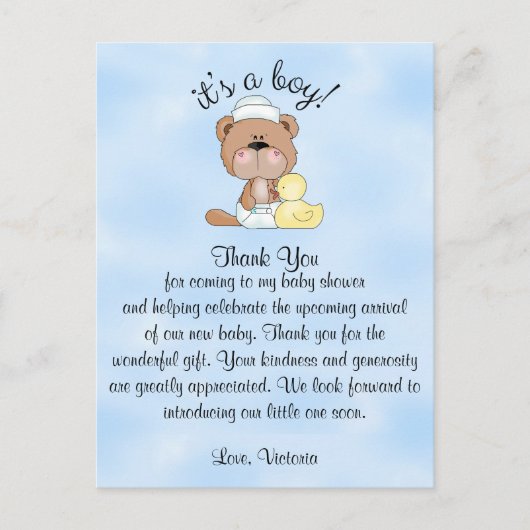 Baby shower Bedankt Teddy Bear Briefkaart (Voorkant)