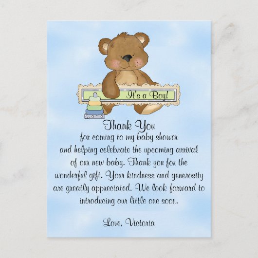 Baby shower Bedankt Teddy Bear Briefkaart (Voorkant)