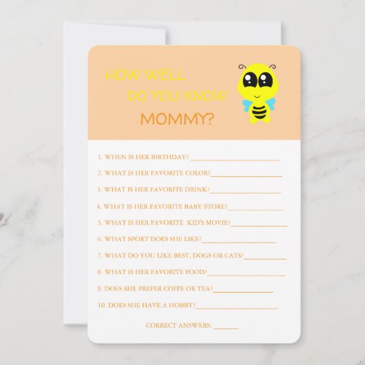 Baby shower, Bee, Tu Connais Bien La Carte Maman (Devant)