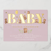 Baby shower Beer van lavendel Folie Uitnodiging (Voorkant)