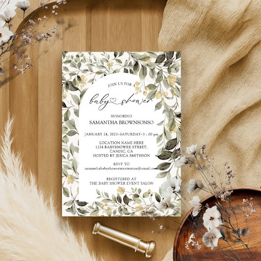 Baby shower begroting Floral Greenery Kaart