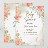Baby shower beige invitations florales (Devant / Derrière)
