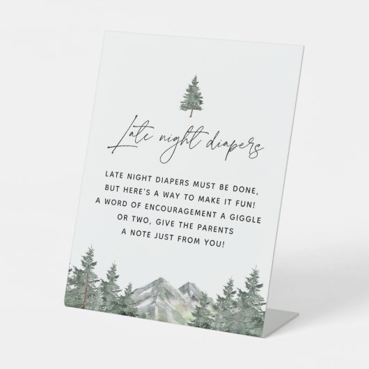 Baby shower "Berg Forest Late Night Diapers" Reclamebord Met Voetstuk (Voorkant)