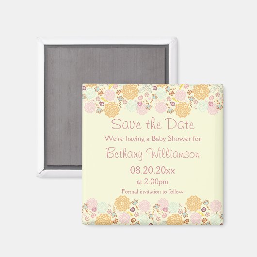 Baby shower Bewaar de datum Fancy Modern Floral Magneet (Voorkant / Achterkant)