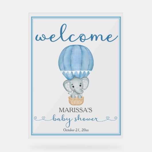 Baby shower Bienvenue Blue Elephant (Recto)