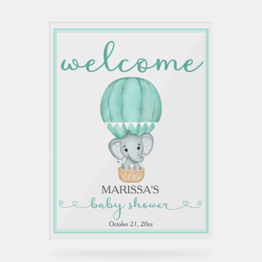 Baby shower Bienvenue Eléphant Vert (Recto)