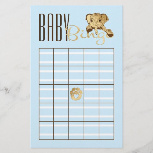 Baby shower BINGO Baby Blue Gold Elephant Flyer (Voorkant)